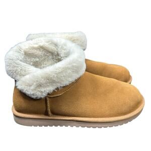 Koolaburra by UGG Chestnut Suede Leather Faux Fur Dezi Brown Mini Boots Sz 11